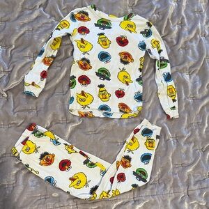 Sesame Street White Pajama Set with Colorful Characters